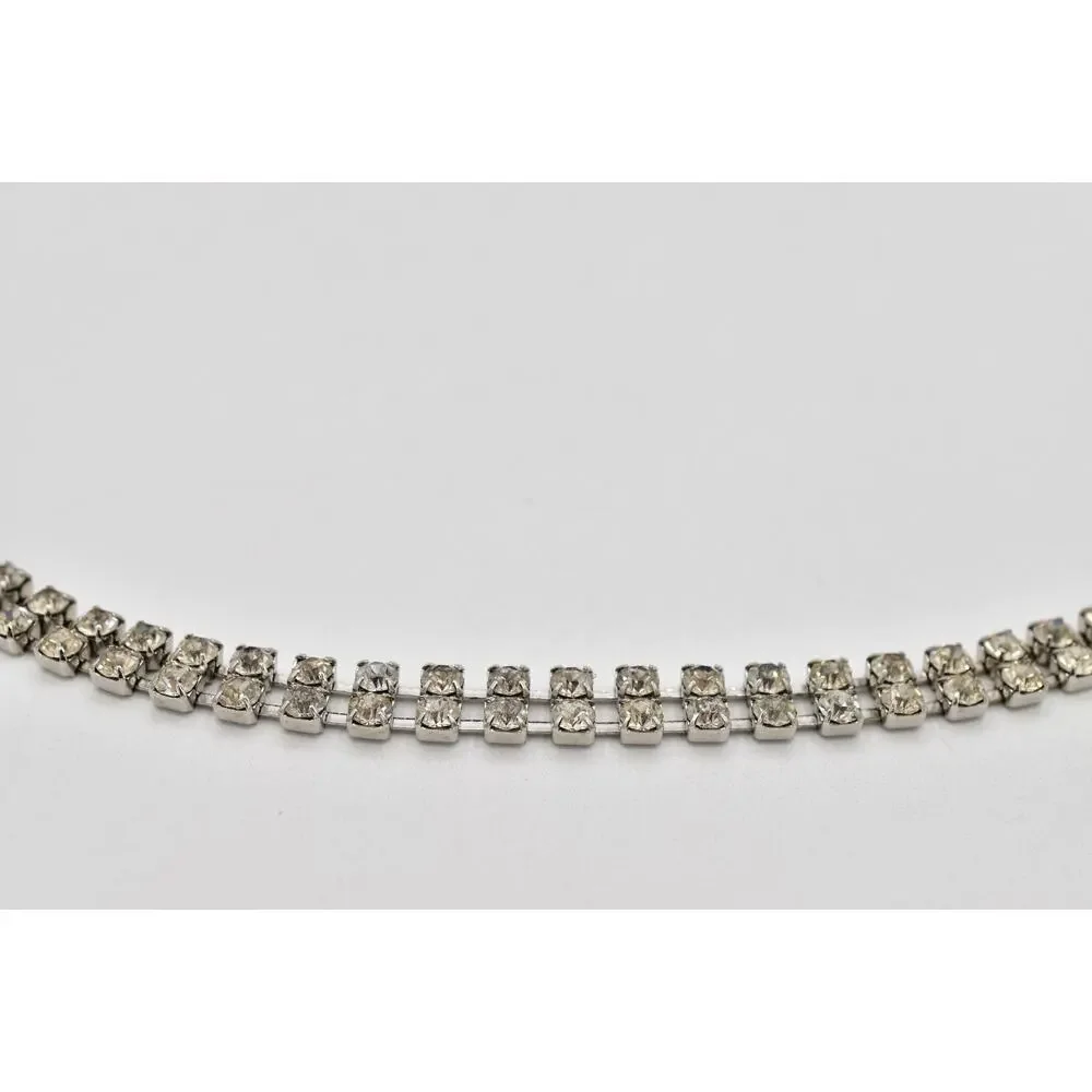 Vintage Prong Rhinestone Crystal Belt Silver Double Row Bridal Evening Glamour